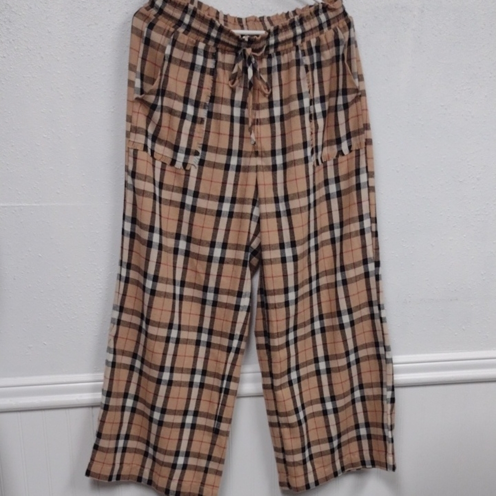 JODIFL Plaid Pants Wide Leg in Beige and Black - Picture 1 of 12